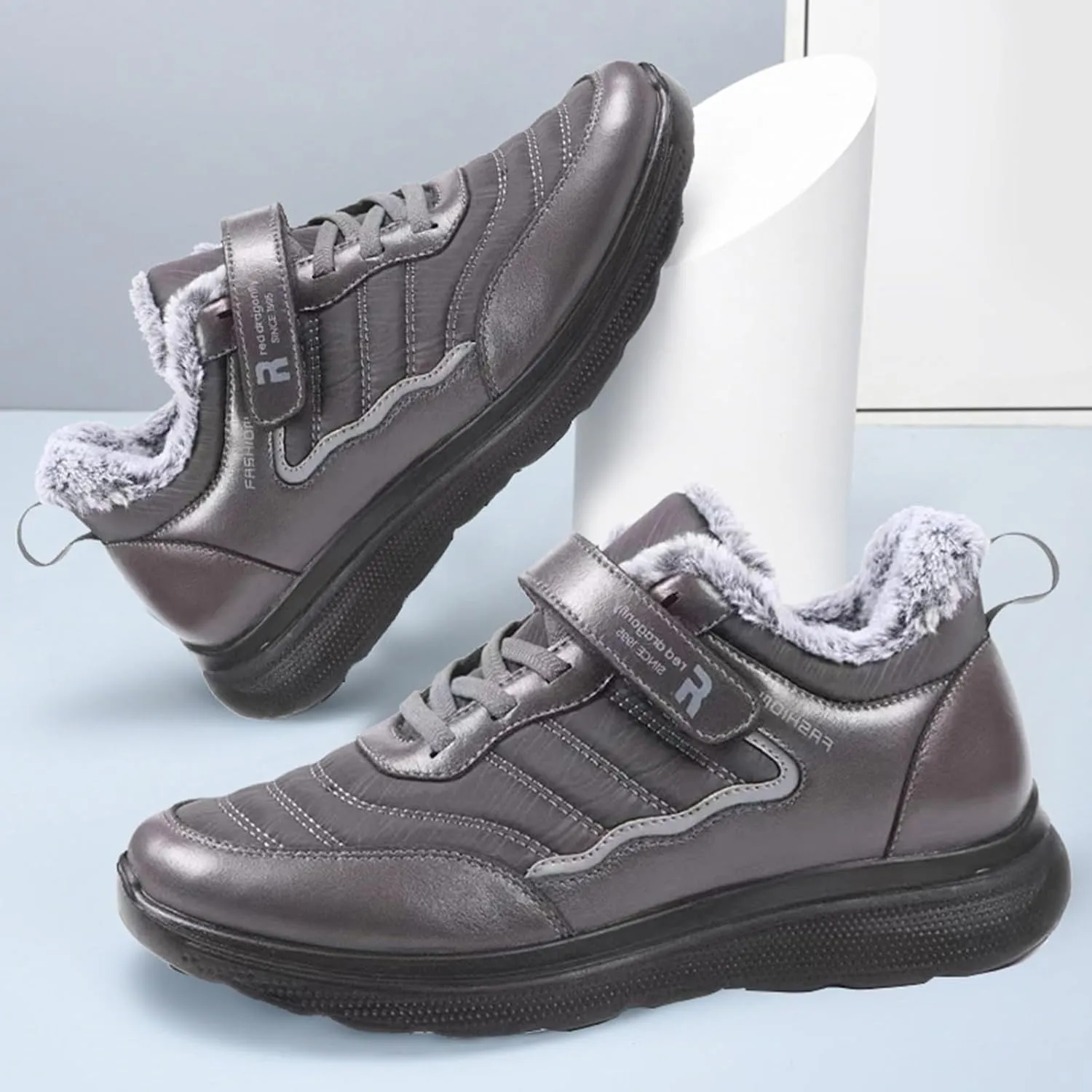Mens Work Boots Composite Hiking Sneakers Shoes Warm Fur Lined Women Safety Shoes Nonslip Slip On Platform Shoes Lightweight Comfortable Hike Grounded Footwear