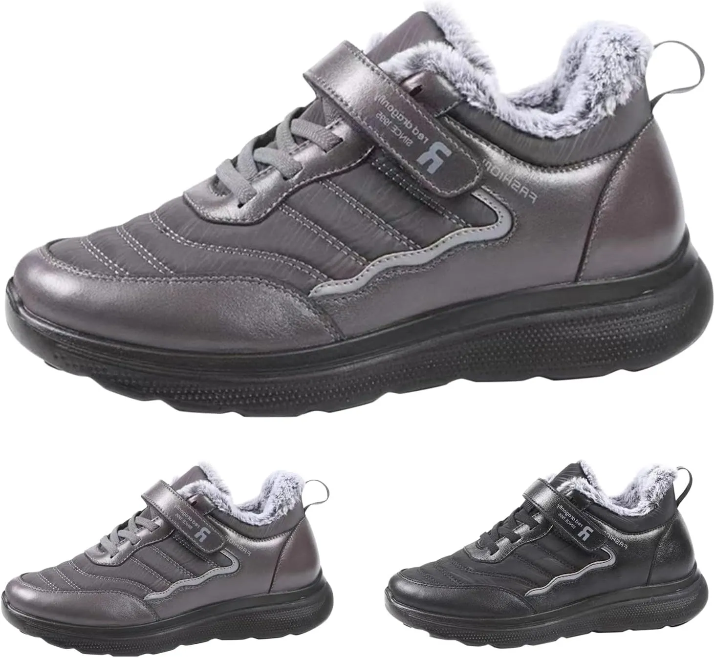 Mens Work Boots Composite Hiking Sneakers Shoes Warm Fur Lined Women Safety Shoes Nonslip Slip On Platform Shoes Lightweight Comfortable Hike Grounded Footwear