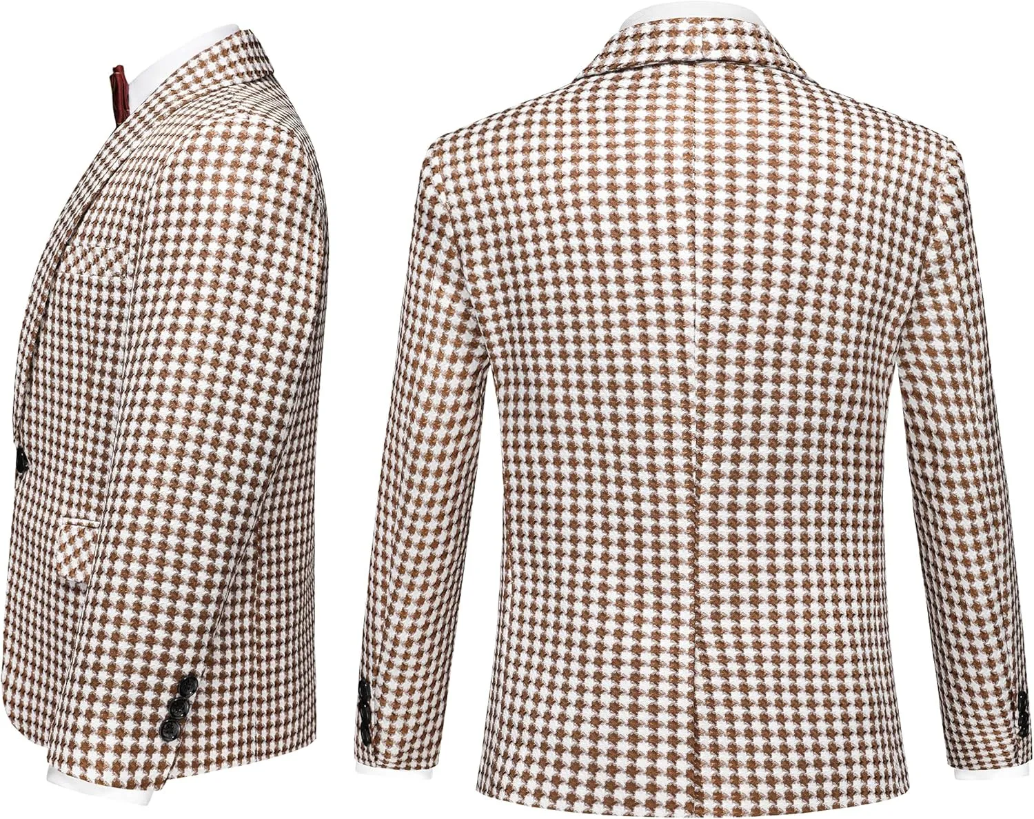 MOGU Boys 3-Piece Houndstooth Tuxedo Suit Set - Slim Fit Shawl Lapel Outfit Blazer Vest Pants Kids' Weddings Ring Bearer