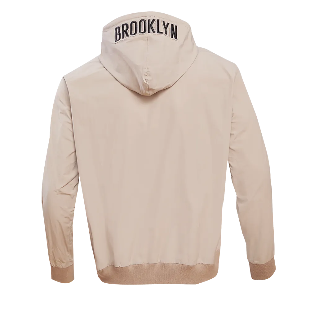 NBA BROOKLYN NETS HYBRID WOVEN MEN'S FULL ZIP PULLOVER HOODIE (BLACK)