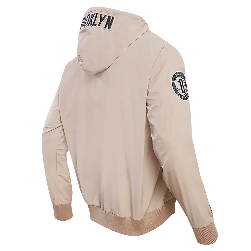 NBA BROOKLYN NETS HYBRID WOVEN MEN'S FULL ZIP PULLOVER HOODIE (BLACK)