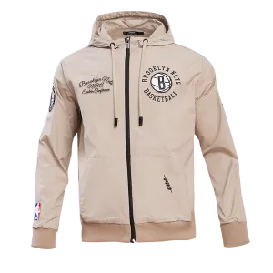 NBA BROOKLYN NETS HYBRID WOVEN MEN'S FULL ZIP PULLOVER HOODIE (BLACK)