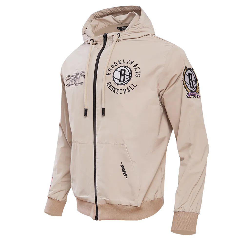NBA BROOKLYN NETS HYBRID WOVEN MEN'S FULL ZIP PULLOVER HOODIE (BLACK)