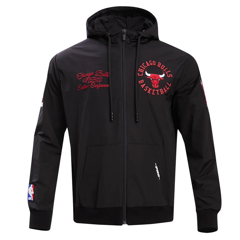NBA CHICAGO BULLS HYBRID WOVEN MEN'S FULL ZIP PULLOVER HOODIE (BLACK)