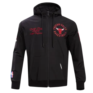 NBA CHICAGO BULLS HYBRID WOVEN MEN'S FULL ZIP PULLOVER HOODIE (BLACK)