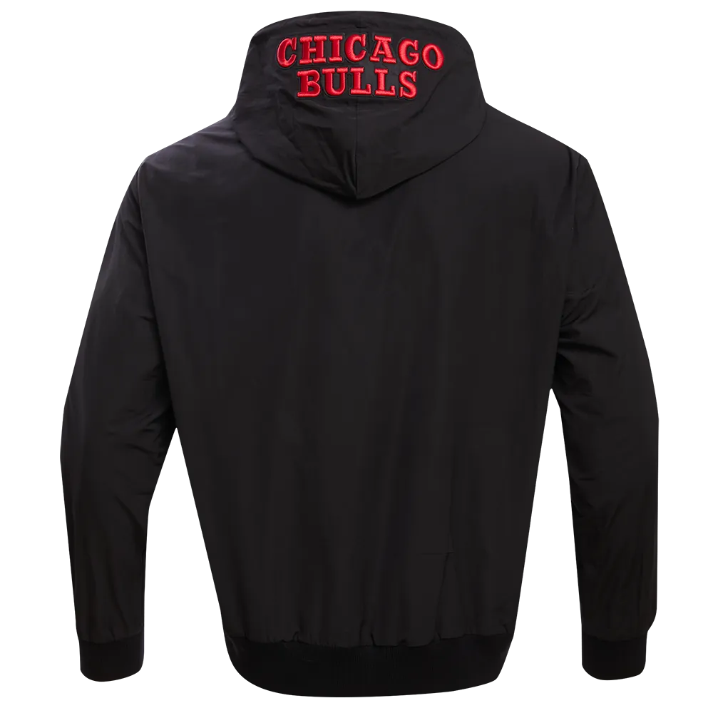 NBA CHICAGO BULLS HYBRID WOVEN MEN'S FULL ZIP PULLOVER HOODIE (BLACK)