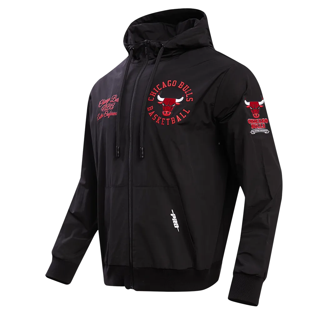 NBA CHICAGO BULLS HYBRID WOVEN MEN'S FULL ZIP PULLOVER HOODIE (BLACK)