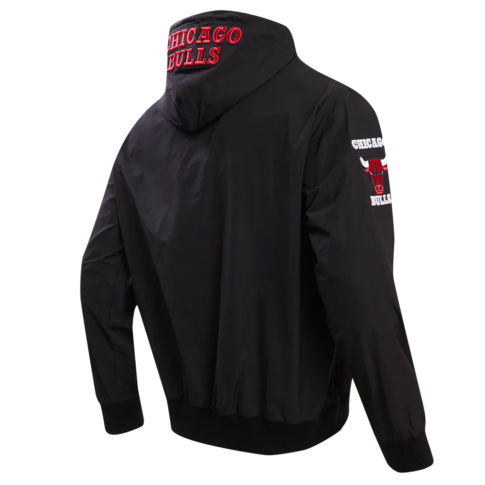 NBA CHICAGO BULLS HYBRID WOVEN MEN'S FULL ZIP PULLOVER HOODIE (BLACK)