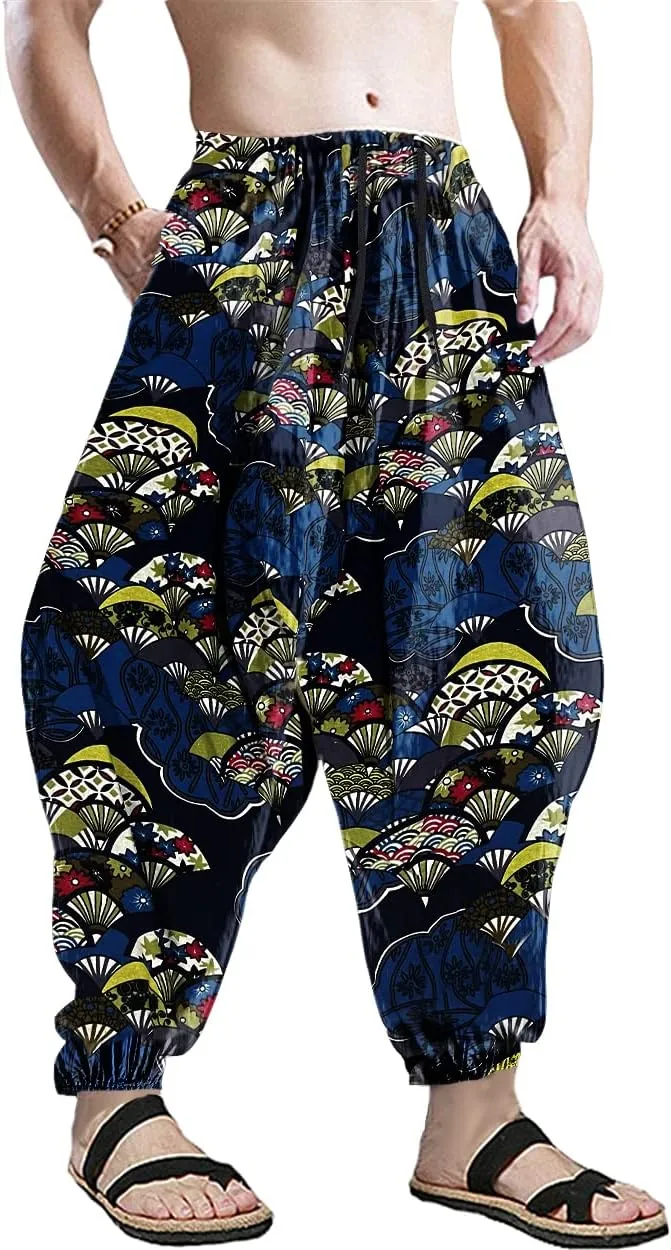 ONTTNO Men's Harem Pants Loose Stretchy Waist Casual Hippie Trousers