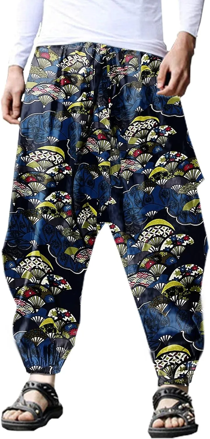ONTTNO Men's Harem Pants Loose Stretchy Waist Casual Hippie Trousers