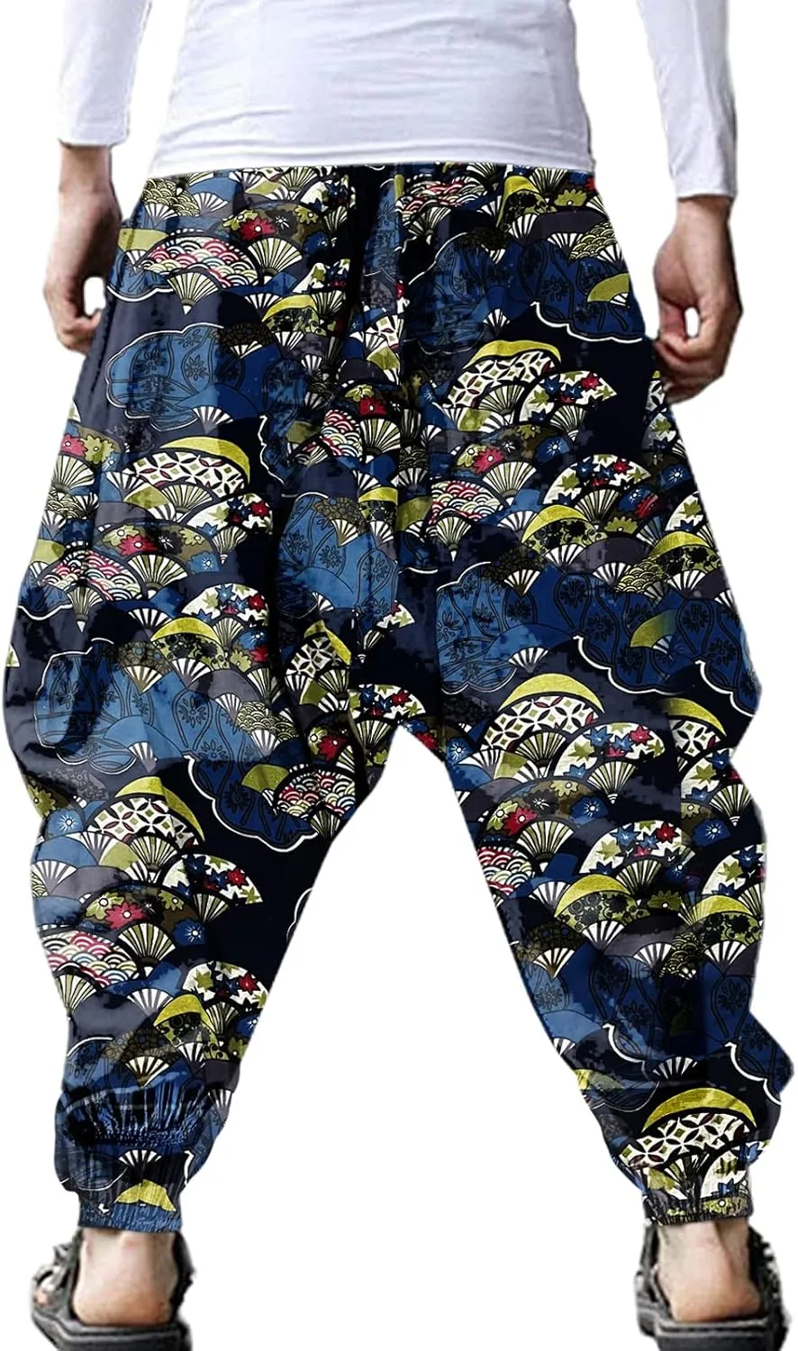 ONTTNO Men's Harem Pants Loose Stretchy Waist Casual Hippie Trousers