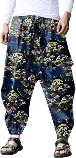 ONTTNO Men's Harem Pants Loose Stretchy Waist Casual Hippie Trousers