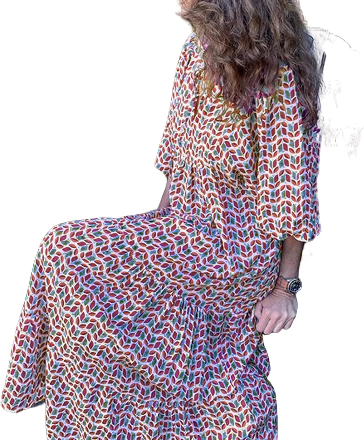 PETYCZEN Boho Dress for Women 2023 Summer Short Sleeve V Neck Floral Maxi Dress Flowy A Line Pleated Long Vacation Sundresses
