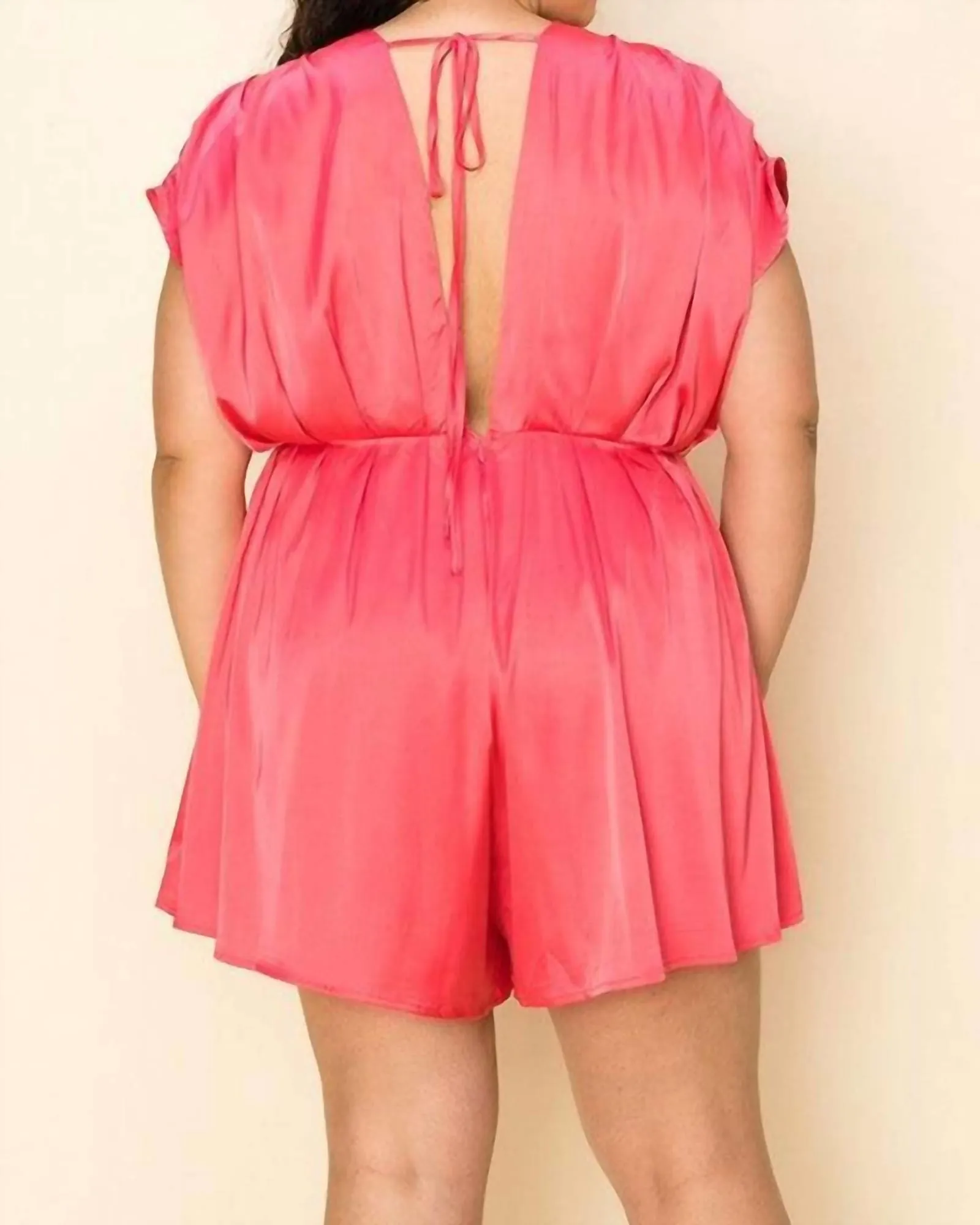 Plus Size Deep Plunge Romper in Pink | Pink