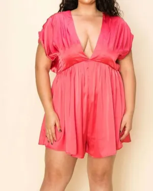 Plus Size Deep Plunge Romper in Pink | Pink