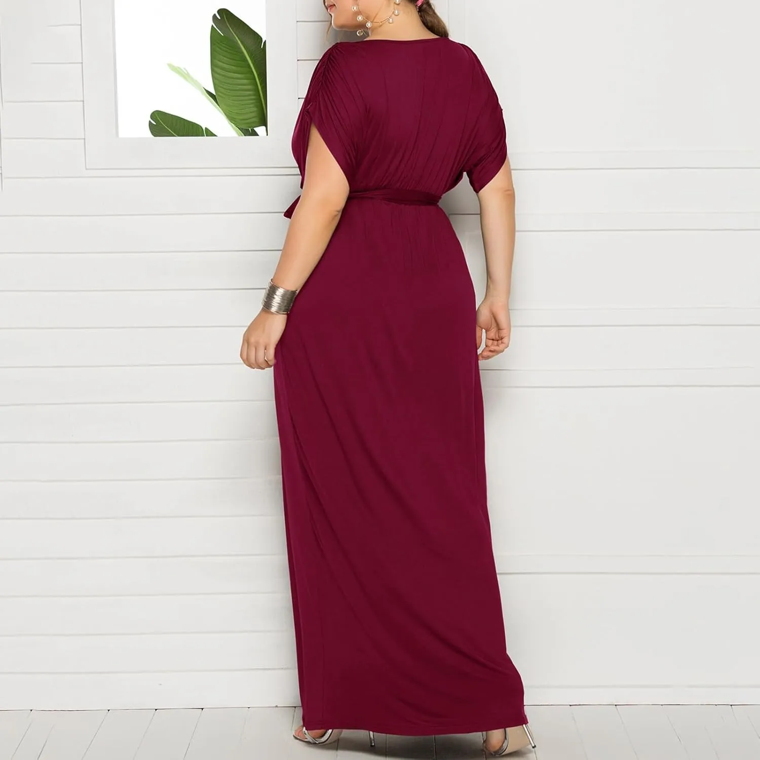Plus Size Dress for Curvy Women Bridesmaid Long Evening Maxi Wrap Dress 2025 Wedding Guest Maxi Dresses with Belt