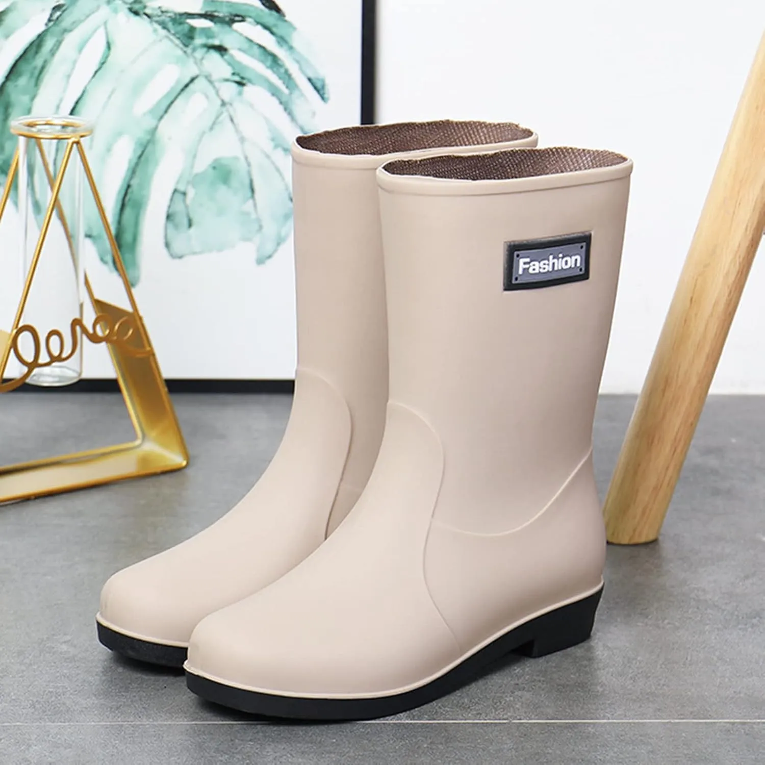 Rain Boots Women Tall Waterproof Mens Grounded Footwear Booties To Wear with Dresses Casual Barefoot Shoes Women's Mid Calf Rain Boots Printed Waterproof Chelsea Boots