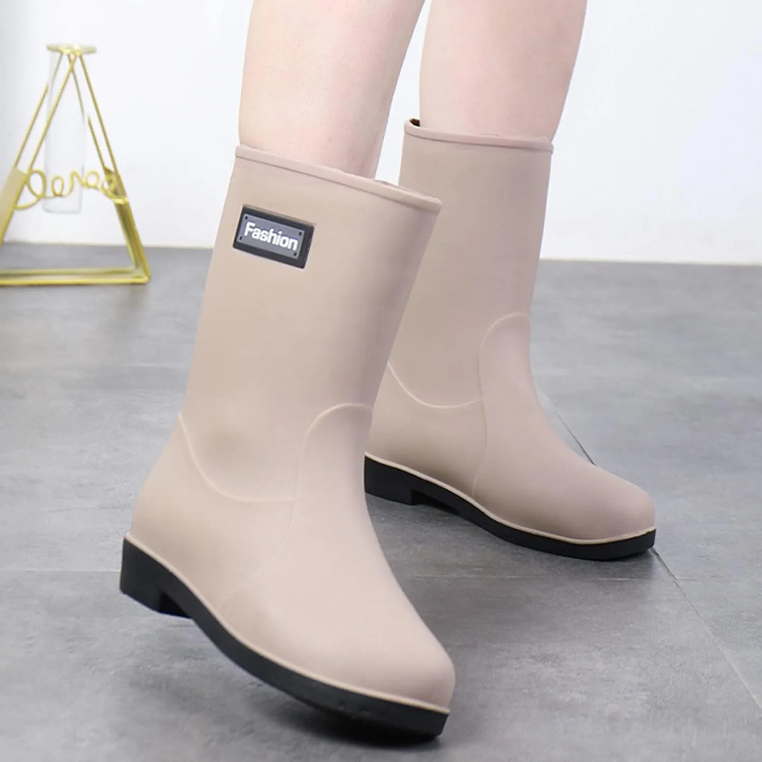 Rain Boots Women Tall Waterproof Mens Grounded Footwear Booties To Wear with Dresses Casual Barefoot Shoes Women's Mid Calf Rain Boots Printed Waterproof Chelsea Boots