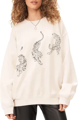Sastianaen Women Y2k Oversized Graphic Sweatshirt Tiger Print Loose Fit Crew Neck Pullover Top 2024 Vintage Fall Shirt