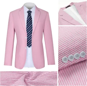 Seersucker Suit Mens Regular Fit Jacket Shorts Casual 2 Piece Pinstripe Suit Holiday Outfits for Summer Wedding
