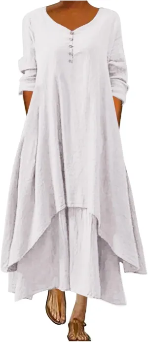 SHAOBGE Wedding Guest Dresses for Women Trendy 2024 Irregular Solid Long Dress Sleeve Long Women Casual Summer