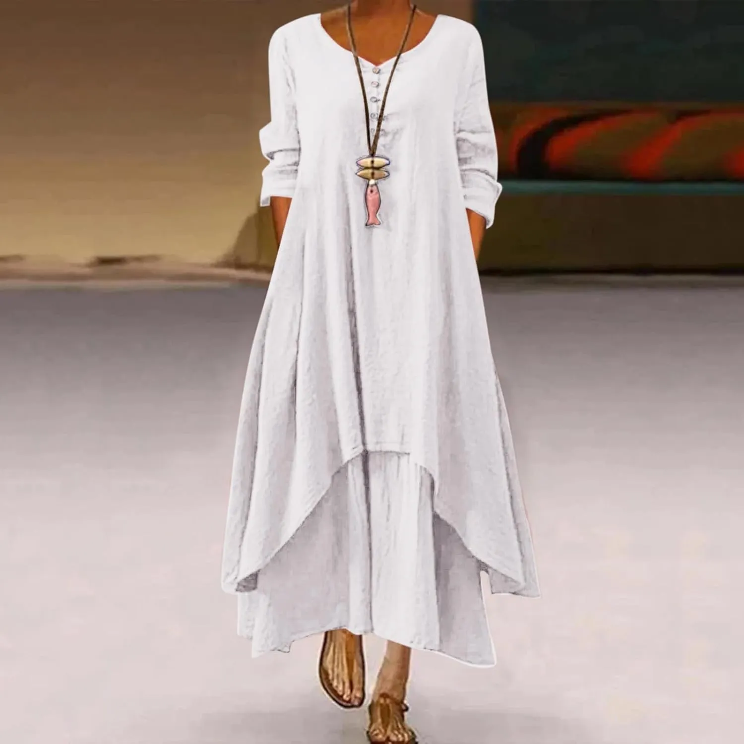 SHAOBGE Wedding Guest Dresses for Women Trendy 2024 Irregular Solid Long Dress Sleeve Long Women Casual Summer