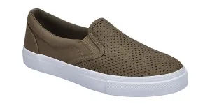 Soda Tracer Green Slip On Rounded Toe White Sole Perforated Fashion Sneaker