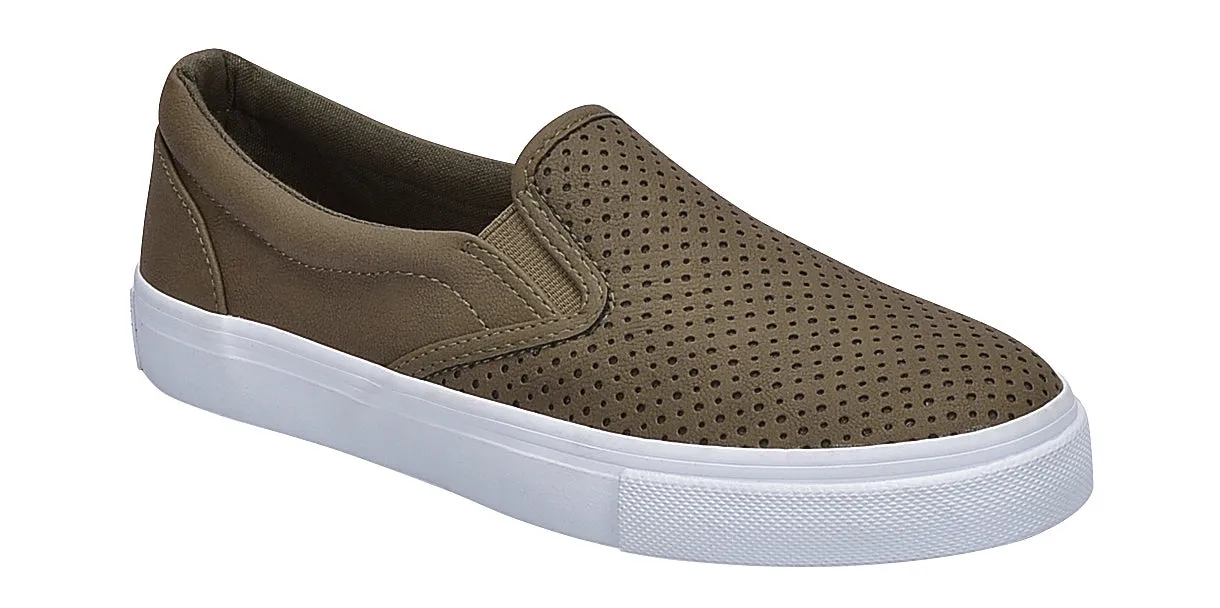 Soda Tracer Green Slip On Rounded Toe White Sole Perforated Fashion Sneaker
