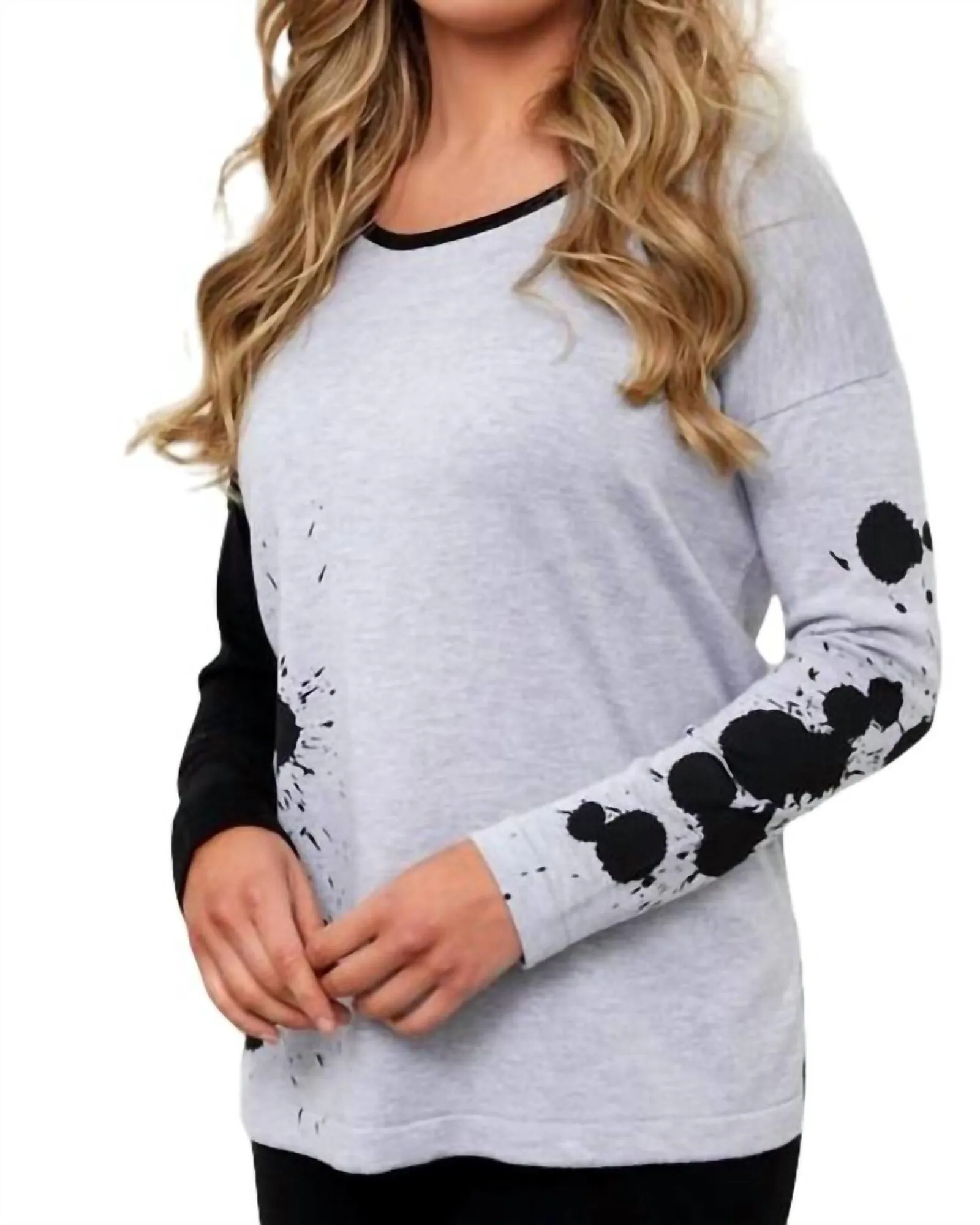 Splatter Color Block Crew Neck Sweater in Frost Combo | Frost Combo