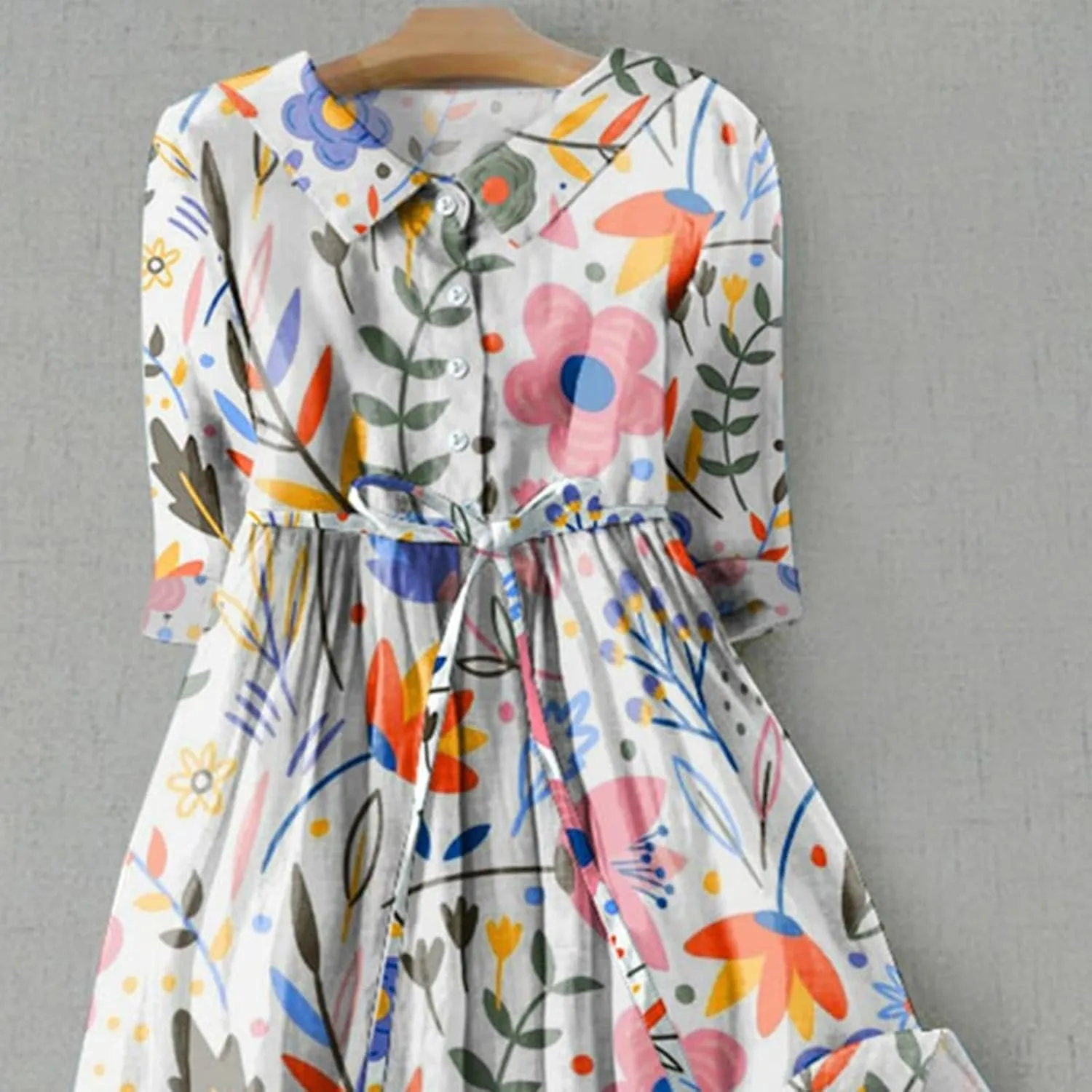 Spring Casual Dresses for Women Summer Floral Midi Flowy Dress Button Down Short Sleeve Tiered Smocked Drawstring Dress