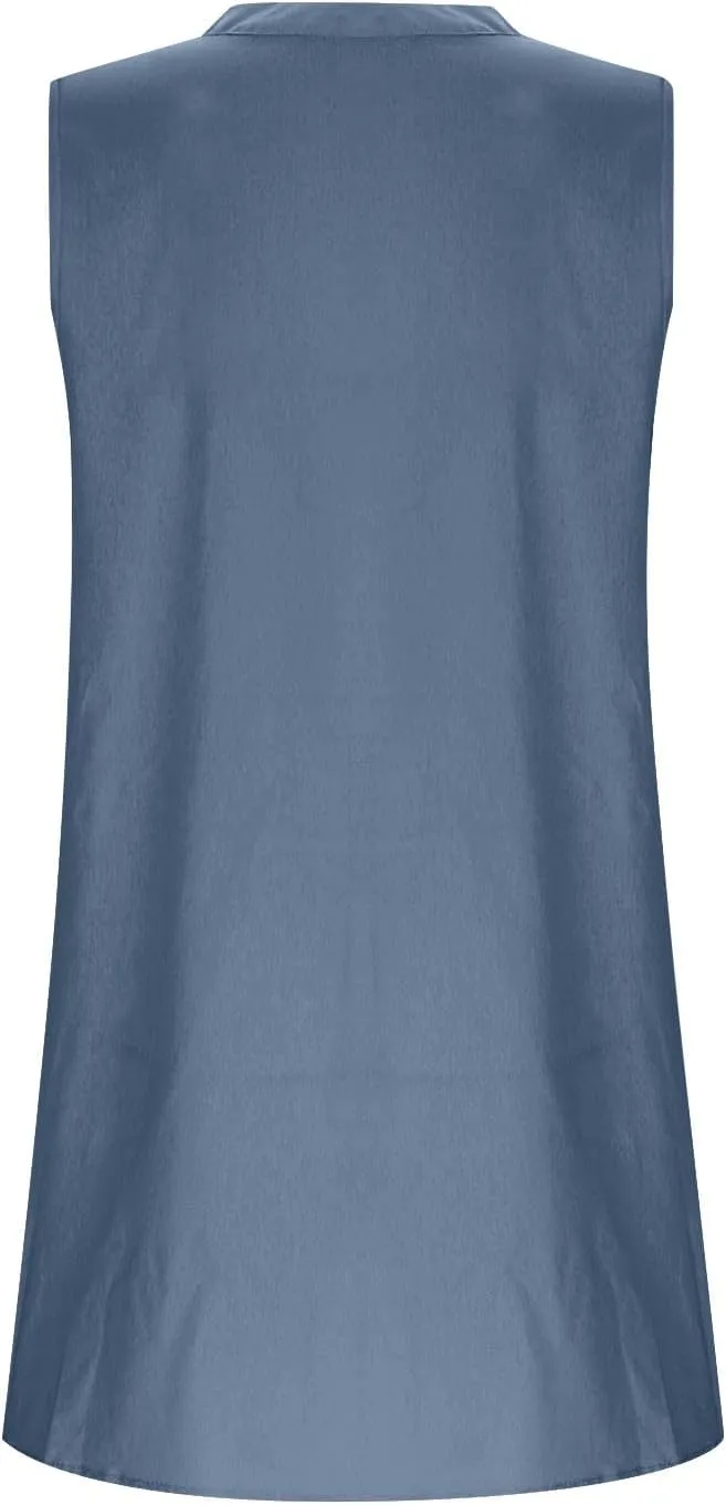 Summer Dresses for Women 2025 Cotton Linen Dress Tshirt Casual Hawaiian Sleeveless Button V-Neck Midi Boho Sundress