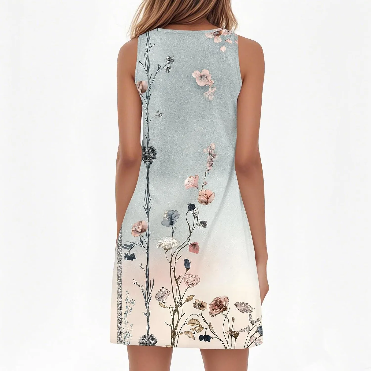 Summer Dresses for Women V-Neck Sleep Dress Casual Beach Tank Dress Sleeveless Sundresses Loose Floral T Shirt Dresses