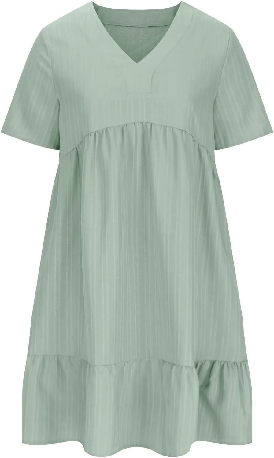 Summer Dresses for Womens V Neck Flutter Sleeve Flowy Short Dress Casual Midi Dress A Line Ruffle Tiered Swing Dresses