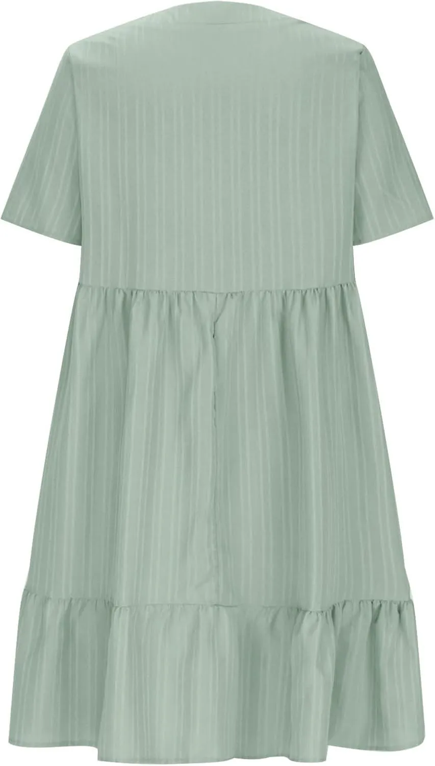 Summer Dresses for Womens V Neck Flutter Sleeve Flowy Short Dress Casual Midi Dress A Line Ruffle Tiered Swing Dresses