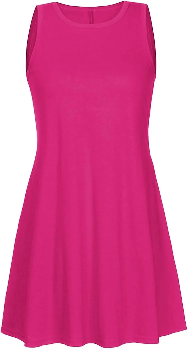 Sundresses for Women 2025 Trendy Casual Beach Vacation Cute A-Line Mini Dress Crewneck Solid Short Dress with Pocket