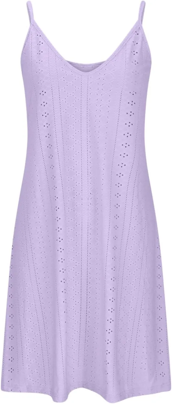 Sundresses for Women Casual Beach Lace Eyelet Dress Sexy Spaghetti Strap v Neck Flowy Summer Dresses Vacation Outfits