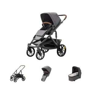 Switch&Roll Stroller w/Infant Essentials  (Switchback Seat, &Roll Frame, Leather Grips & Bumper Bar, Bassinet) by Veer