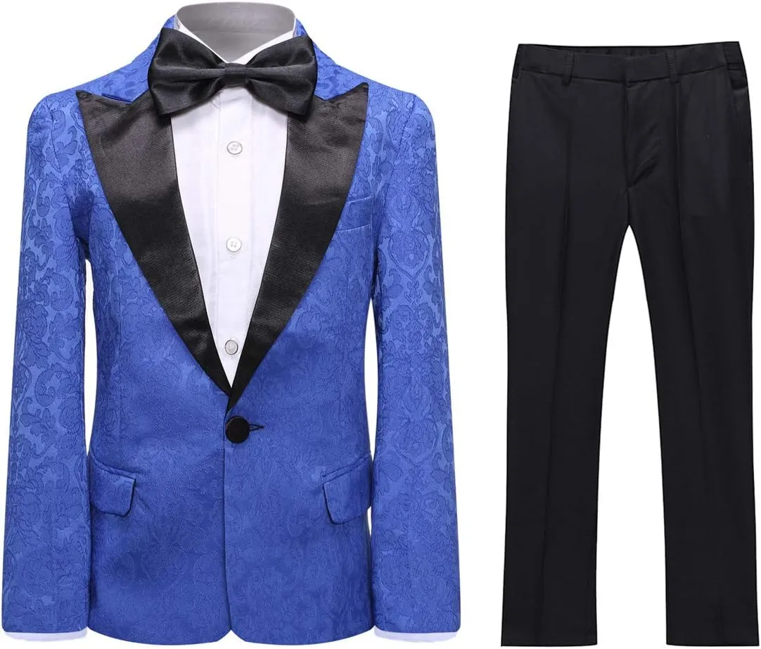 SWOTGdoby Boys Tuxedo Suit Shiny Formal Dress 2 Pieces Suit Set Paisley Blazer Pants Sequin Shawl Collar