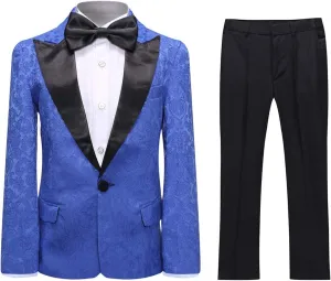 SWOTGdoby Boys Tuxedo Suit Shiny Formal Dress 2 Pieces Suit Set Paisley Blazer Pants Sequin Shawl Collar
