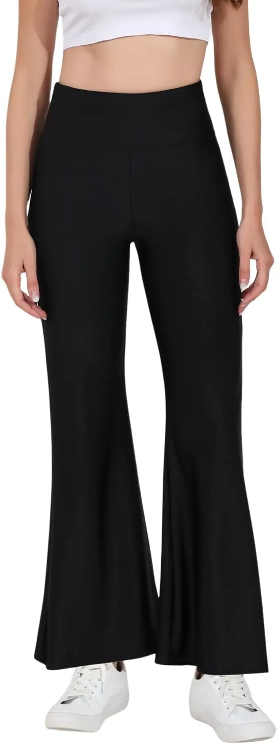 Tulucky Womens Stretchy Shiny Sports High Waisted Yoga Flare Pants Tummy Control Bell Bottom Leggings