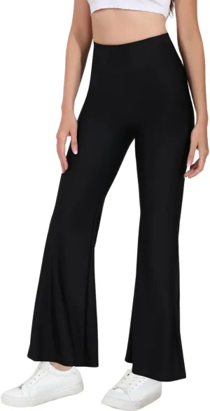 Tulucky Womens Stretchy Shiny Sports High Waisted Yoga Flare Pants Tummy Control Bell Bottom Leggings