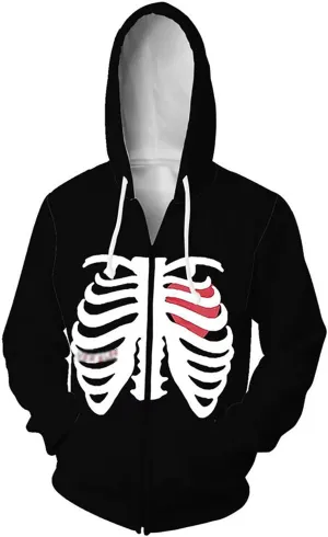 Unisex Skeleton Hoodie Novelty Graphic Zip Up Skull Hoodies for Men Women Oversized Hoodie Jacket Sweatshirt