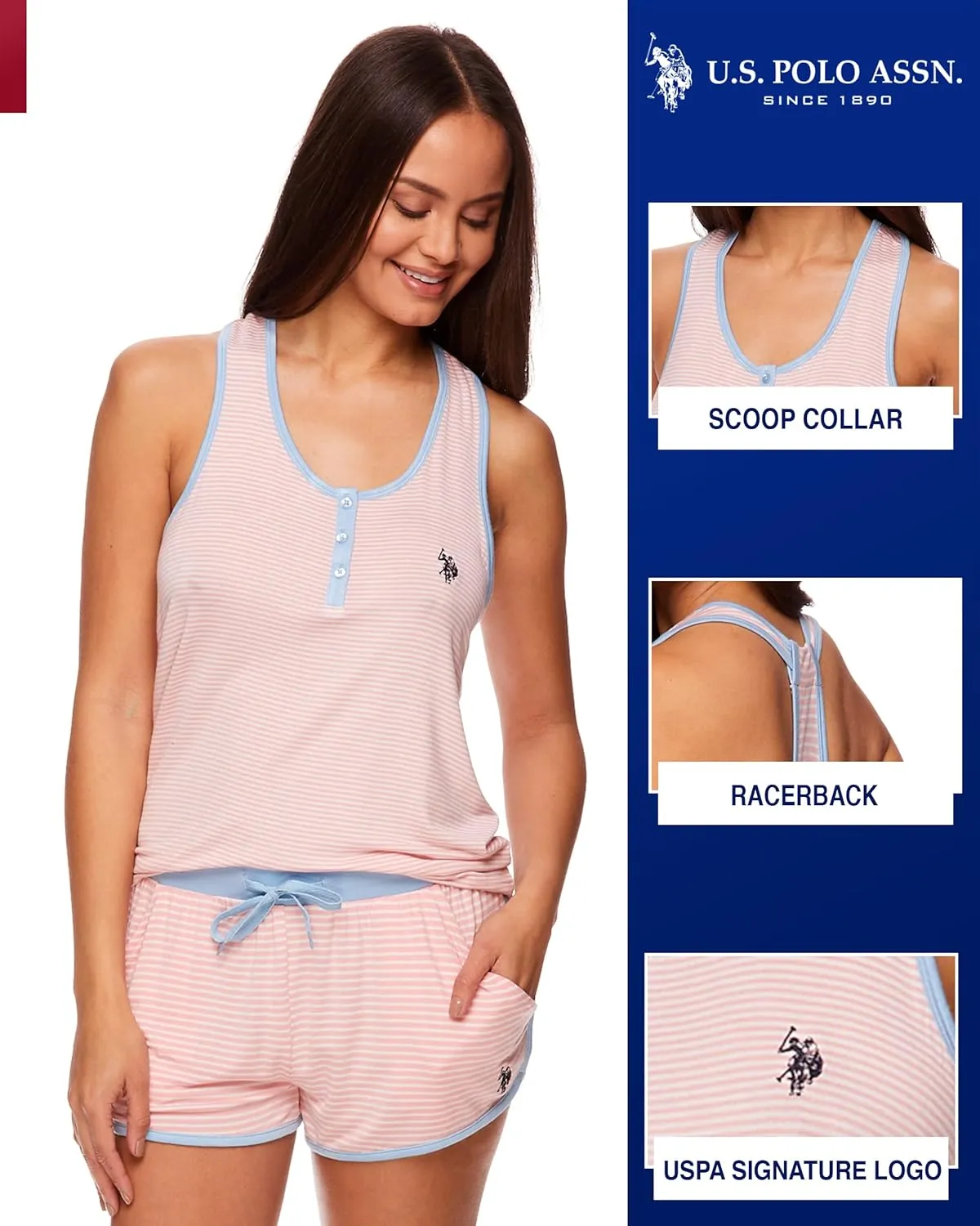 USPA STRIPE SLEEPWEAR SHORT SET