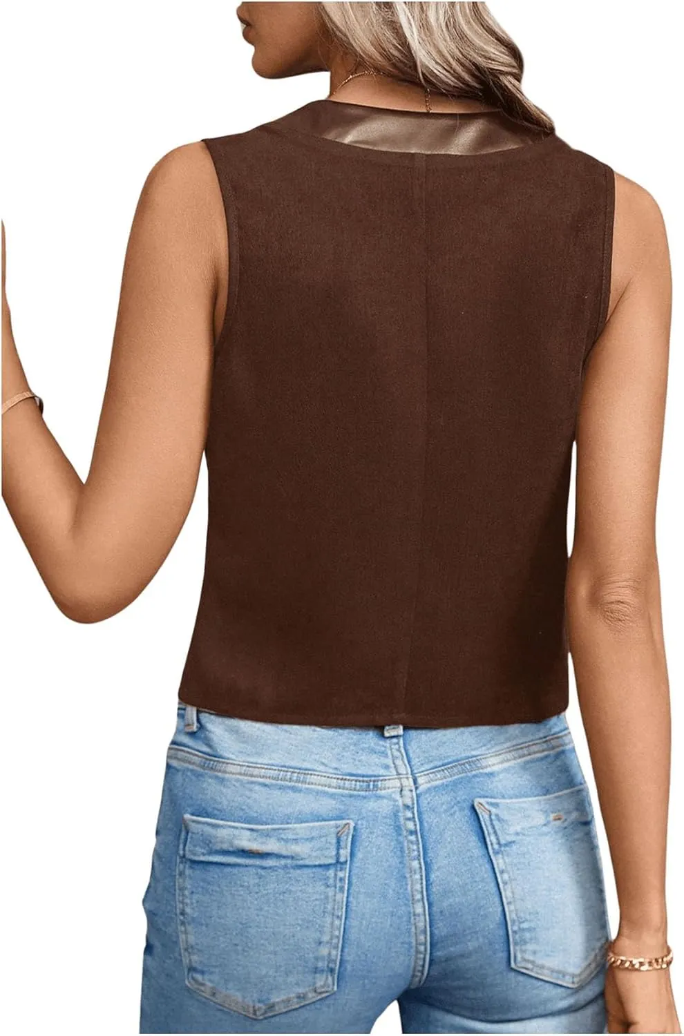 Verdusa Women's Button Front Asymmetrical Hem V Neck Sleeveless Vest Top Lightweight Jacket