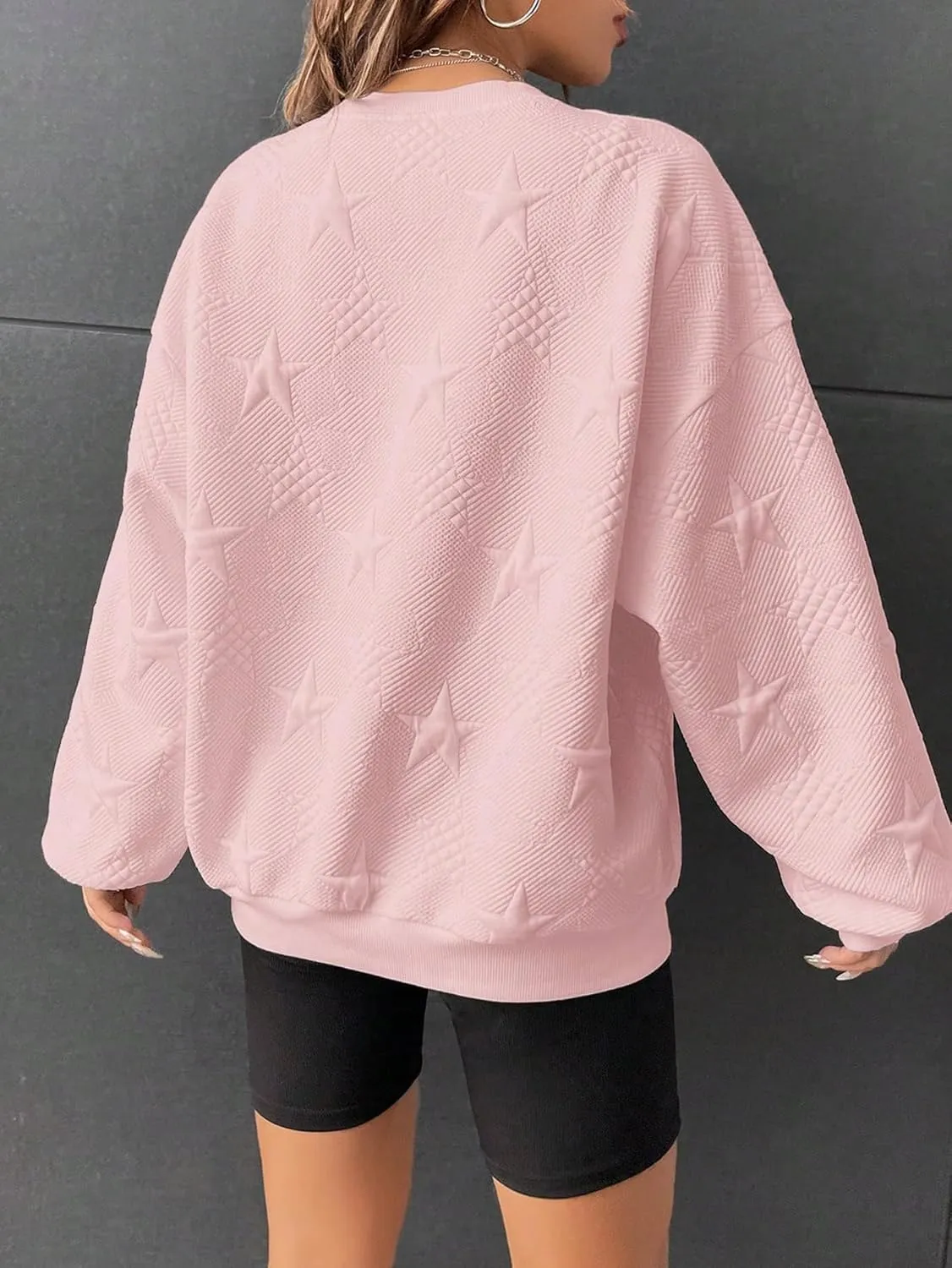 Verdusa Women's Oversized Sweatshirt Fall Outfits Embossed Long Sleeve Hoodies Crewneck Fashion 2024 Trendy Pullover Top