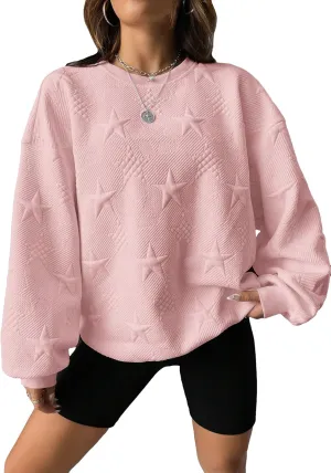 Verdusa Women's Oversized Sweatshirt Fall Outfits Embossed Long Sleeve Hoodies Crewneck Fashion 2024 Trendy Pullover Top