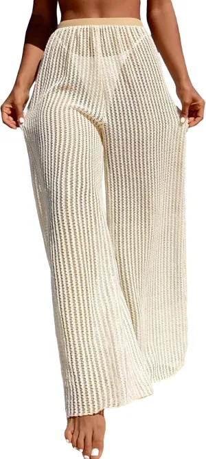 Verdusa Women's Swimsuit Crochet Knitted Sheer Cover Up Beach Pants