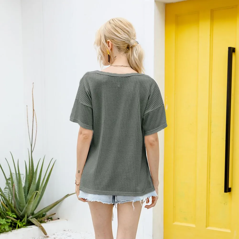 Waffle Knit Drop Shoulder Shirt