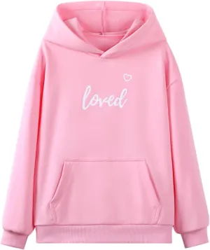 WELAKEN Loved Letter Print Sweatshirt for Girls Toddler & Kids II Big Girl's Pullover Hoodies