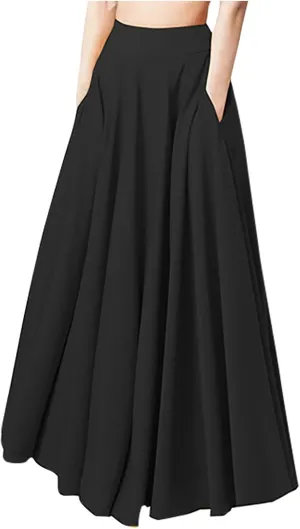 Women A-Line Pleated High Waist Maxi Skirt Full Ankle Length Flowy Swing Elegant Dressy Casual Work Long Skirts